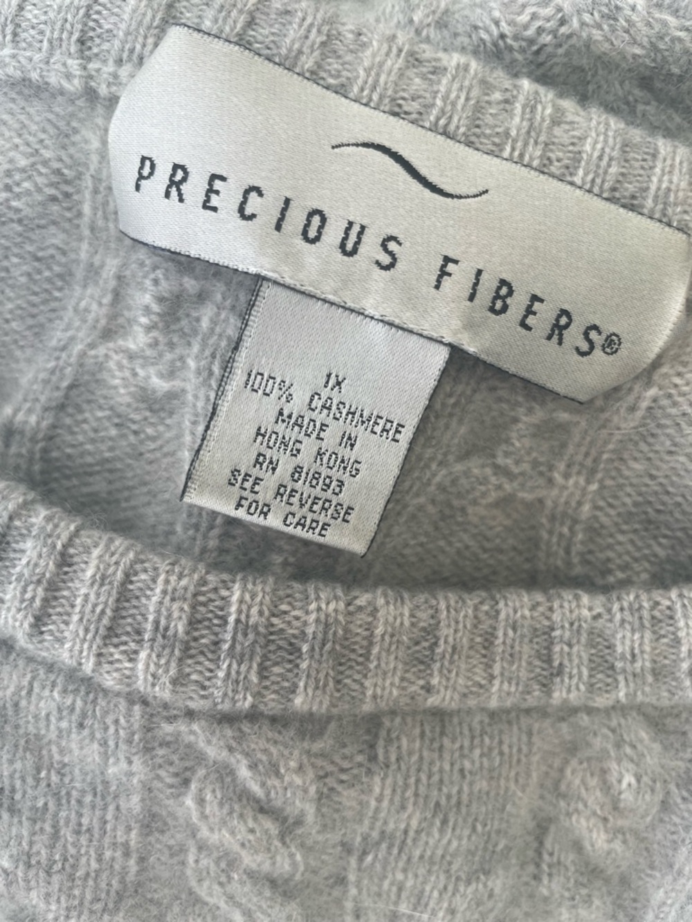 Precious Fibers 100% Cashmere Cable Knit Sweater Gray Size 1X Luxury Soft - Picture 5 of 6